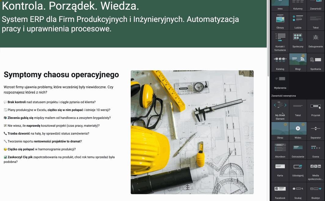Odoo web builder. Demonstration of the newly added block in action.