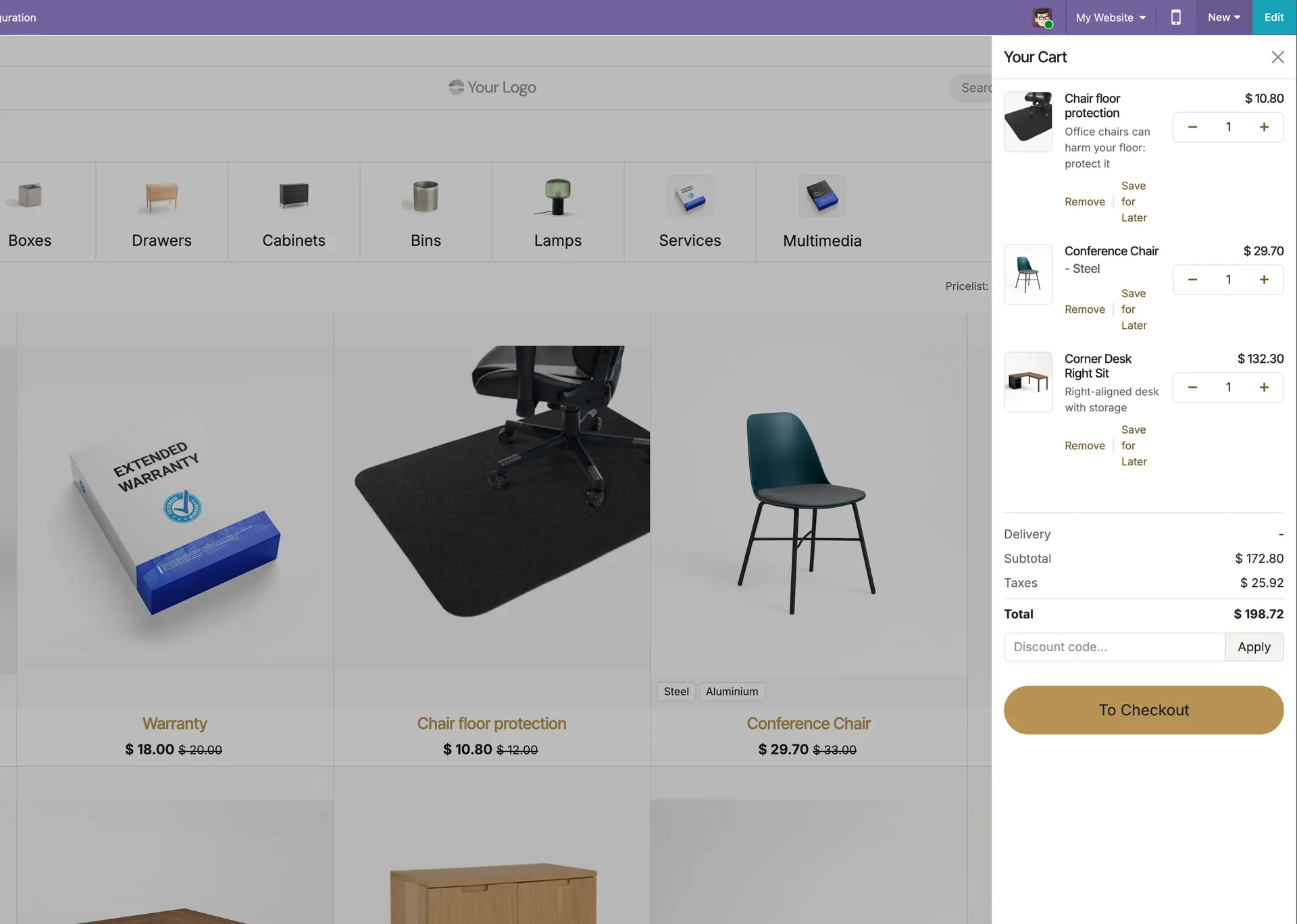 View of the lateral cart module - a module created by Adapt IT