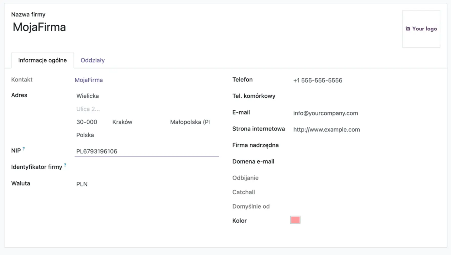 NIP setting in Odoo – to use KSeF, the NIP must be entered with the "PL" prefix.